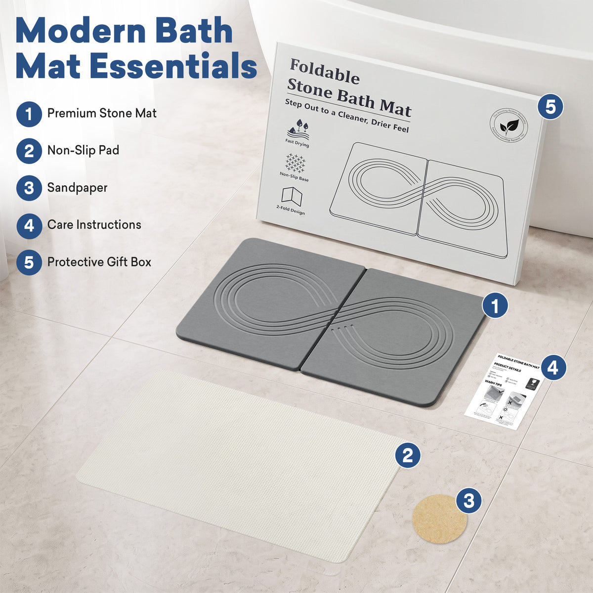 Infinity Groove Pattern Stone Bath Mat