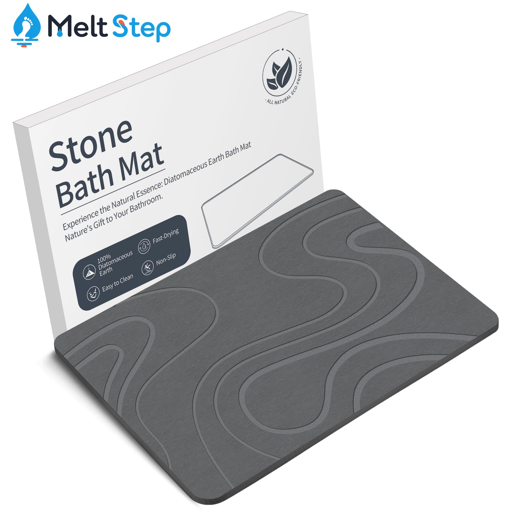 MeltStep Stone Bath Mat Diatomaceous Earth Shower Mat Non-Slip Super Absorbent Diatomite Stone Bath Mats for Bathroom Floor Quick Drying Natural Easy to Clean | Fast Drying, Super Absorbent, Non-Slip Design, Easy to Clean, Durable Diatomaceous Earth