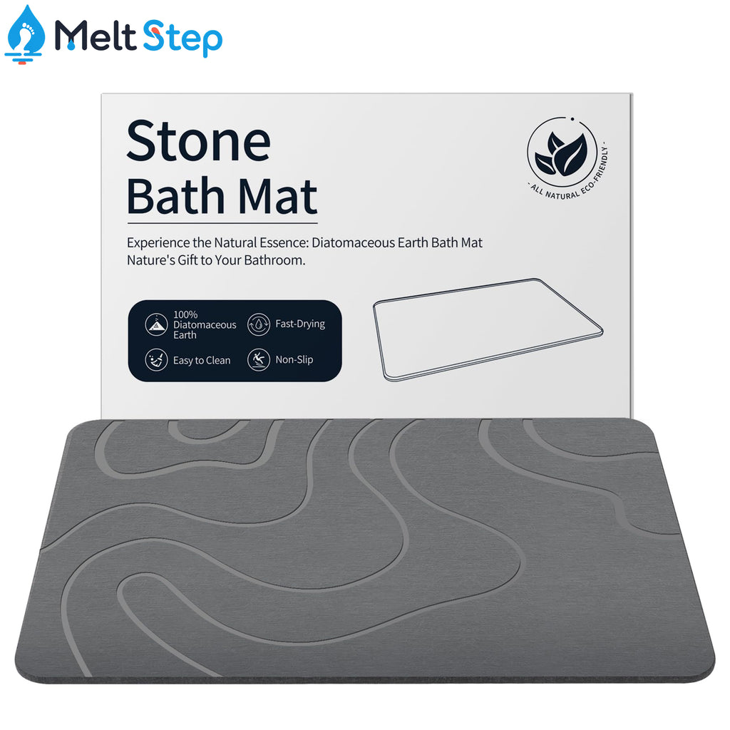 MeltStep Stone Bath Mat for Bathroom, Diatomaceous Earth Shower Mat, Quick Dry, Grey | Fast Drying, Super Absorbent, Natural Diatomaceous Earth, Non-Slip Design, Easy to Clean
