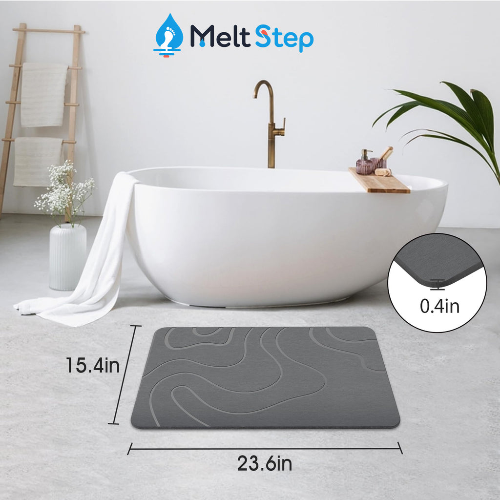 MeltStep Stone Bath Mat for Bathroom, Diatomaceous Earth Shower Mat, Quick Dry, Grey | Fast Drying, Super Absorbent, Natural Diatomaceous Earth, Non-Slip Design, Easy to Clean