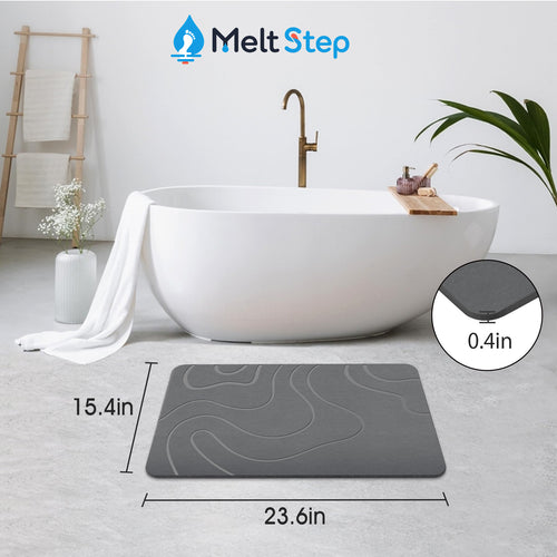 MeltStep Stone Bath Mat for Bathroom, Diatomaceous Earth Shower Mat, Quick Dry, Grey | Fast Drying, Super Absorbent, Natural Diatomaceous Earth, Non-Slip Design, Easy to Clean