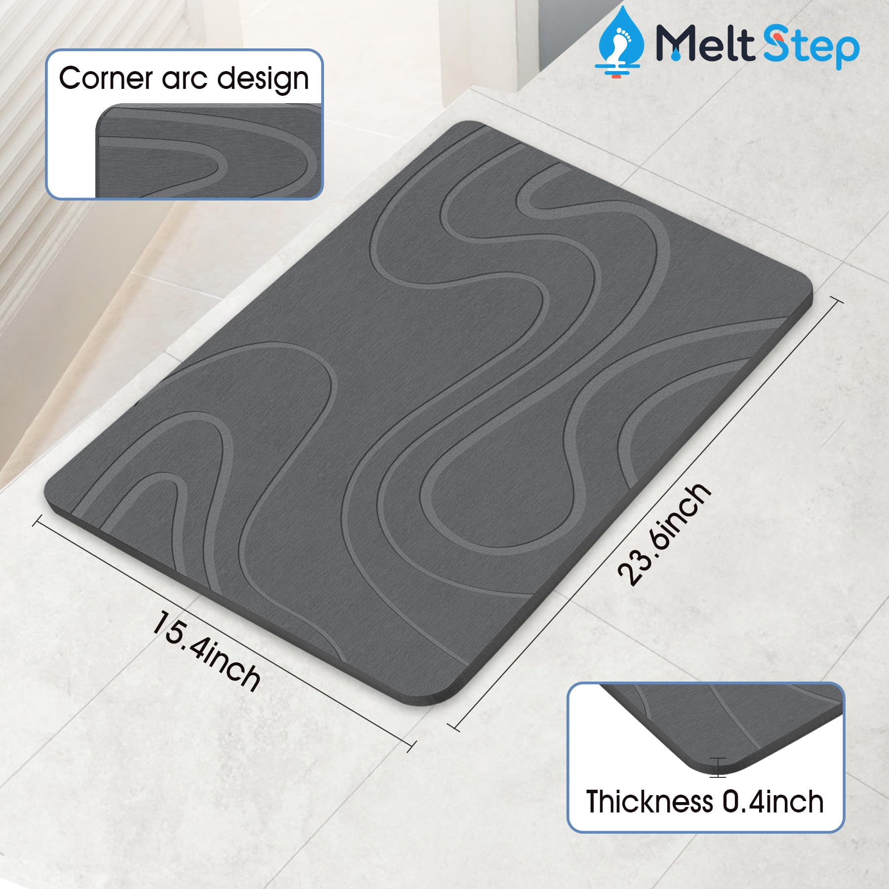 MeltStep Stone Bath Mat Diatomaceous Earth Shower Mat Non-Slip Super Absorbent Diatomite Stone Bath Mats for Bathroom Floor Quick Drying Natural Easy to Clean | Fast Drying, Super Absorbent, Non-Slip Design, Easy to Clean, Durable Diatomaceous Earth