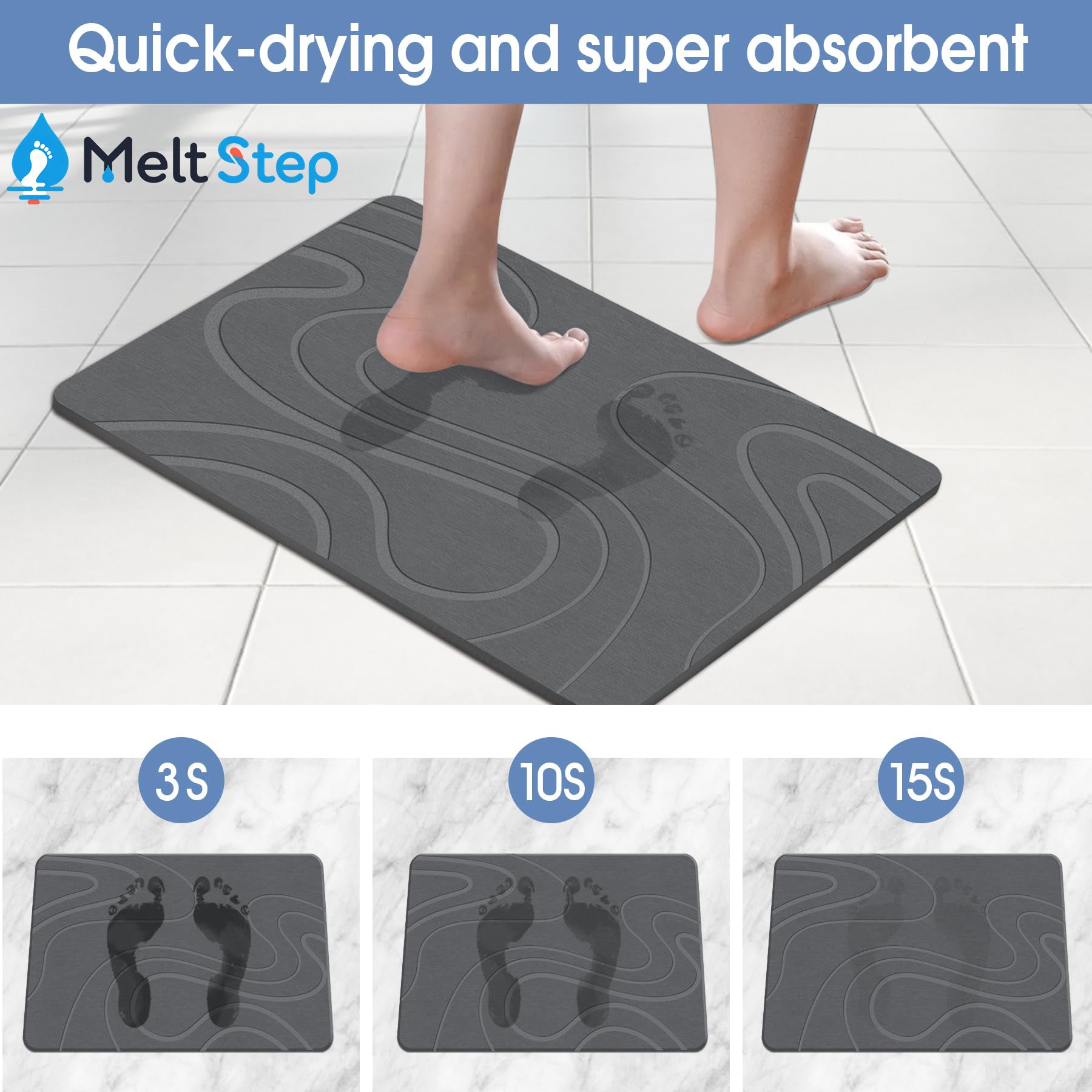 MeltStep Stone Bath Mat Diatomaceous Earth Shower Mat Non-Slip Super Absorbent Diatomite Stone Bath Mats for Bathroom Floor Quick Drying Natural Easy to Clean | Fast Drying, Super Absorbent, Non-Slip Design, Easy to Clean, Durable Diatomaceous Earth