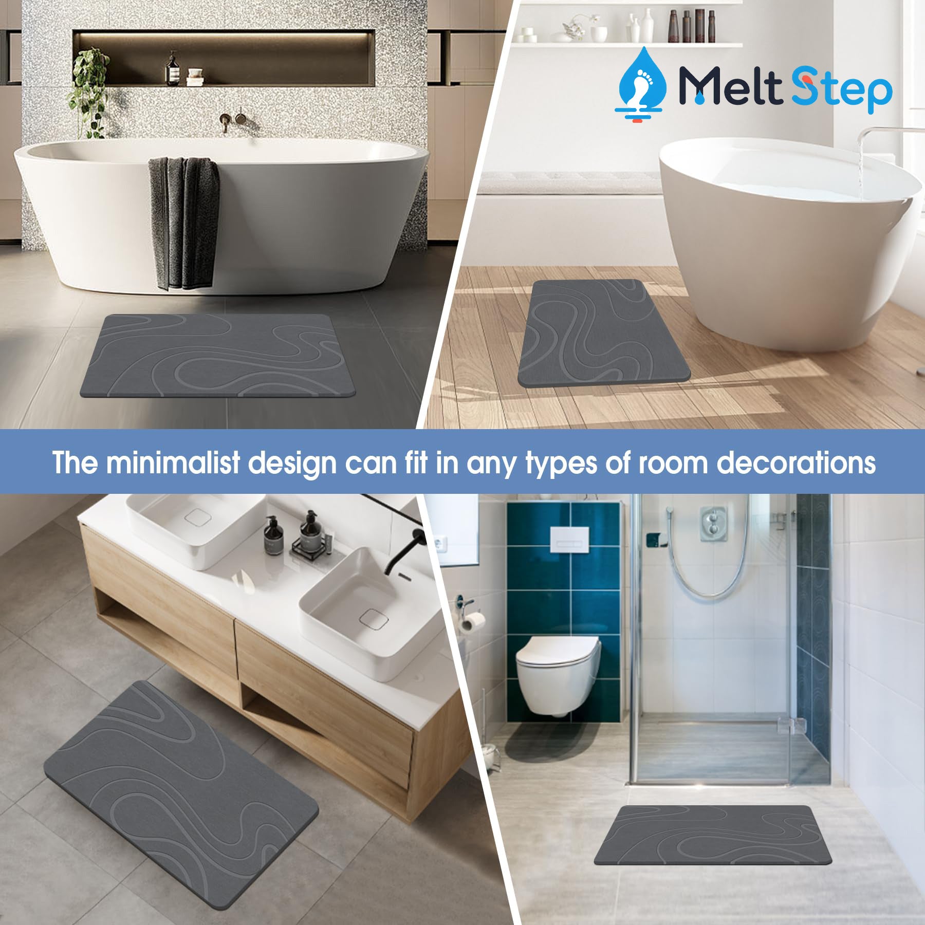 MeltStep Stone Bath Mat Diatomaceous Earth Shower Mat Non-Slip Super Absorbent Diatomite Stone Bath Mats for Bathroom Floor Quick Drying Natural Easy to Clean | Fast Drying, Super Absorbent, Non-Slip Design, Easy to Clean, Durable Diatomaceous Earth