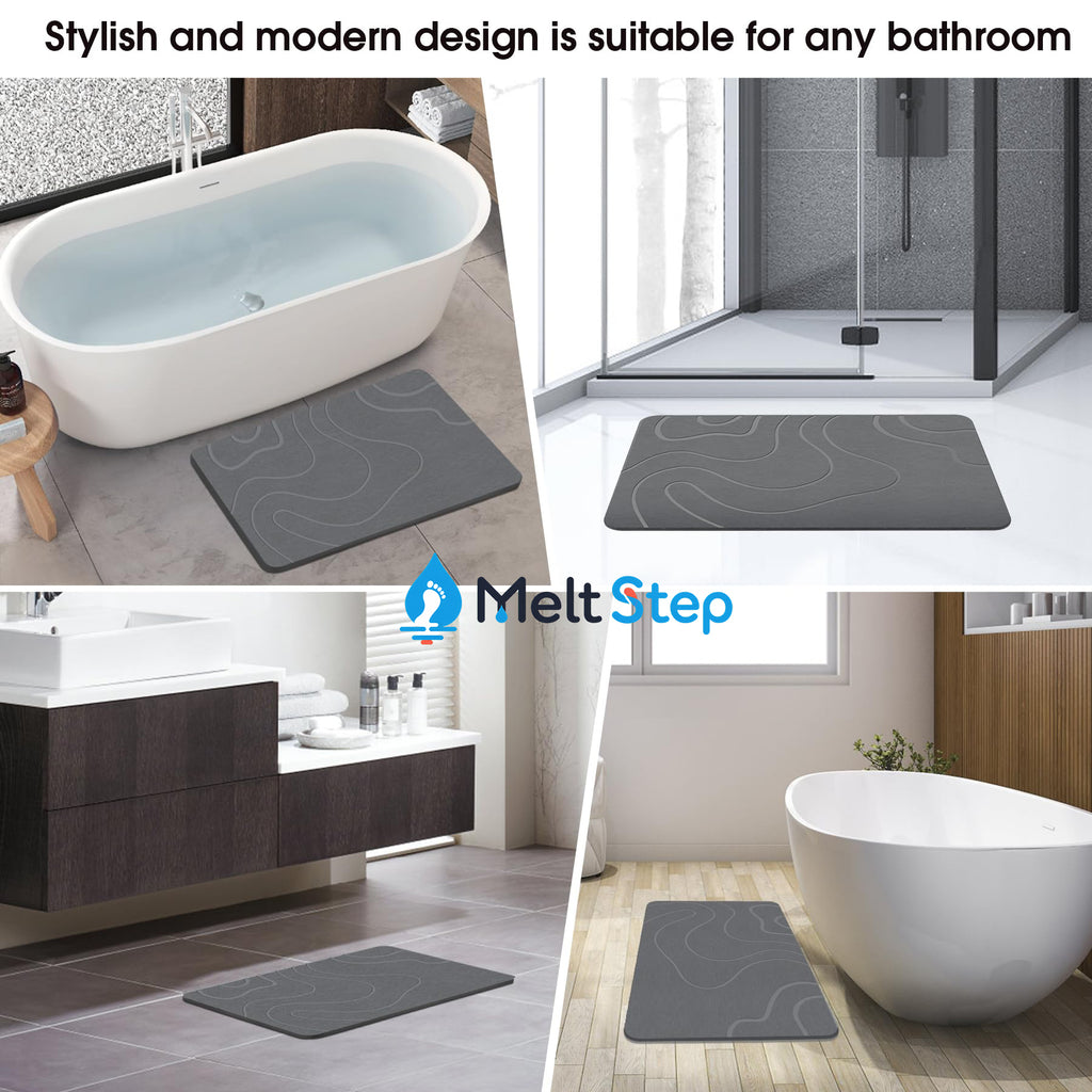 MeltStep Stone Bath Mat for Bathroom, Diatomaceous Earth Shower Mat, Quick Dry, Grey | Fast Drying, Super Absorbent, Natural Diatomaceous Earth, Non-Slip Design, Easy to Clean